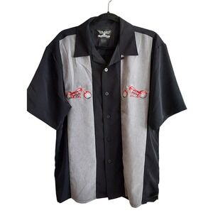 Chrome Eagle Bowling Shirt Mens Large Black Gray Embroidered Motorcycle Chopper